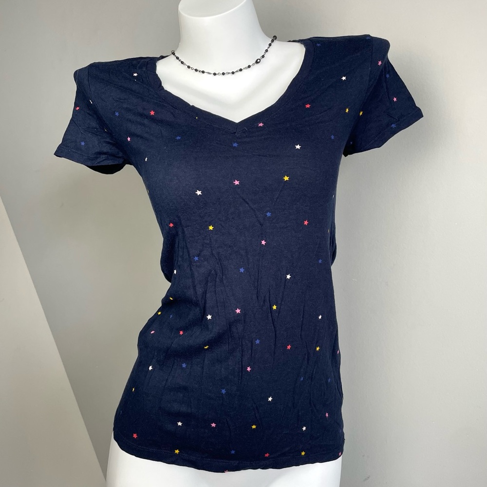 Y2K Navy Star Print T-Shirt